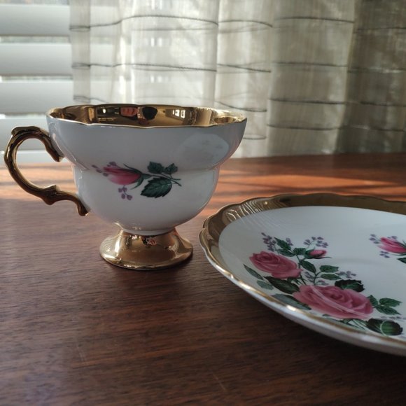 Rosina Gilt Tea Cup, England Gold Gilded Pink Roses, VTG Bone China - Picture 5 of 14